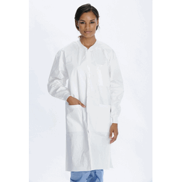 valumax extra-safe sms lab coats, knee length, 3 pockets, snap front, knit cuffs and collar, white, 2xl