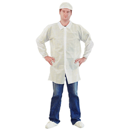 lab coat, tyvek alternative, no pockets, elastic wrists, snap front, single collar, xl, white