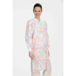 valumax extra-safe sms lab coats, knee length, 3 pockets, snap front, knit cuffs and collar, multicolor, 2xl