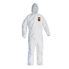 kleenguard a20 white breathable particle protection coveralls with attached hood, zipper front, elastic back/wrists/ankles, xl (c062b-018587)