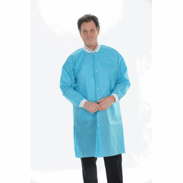 valumax extra-safe sms lab coats, knee length, 3 pockets, snap front, knit cuffs and collar, aqua, 5xl