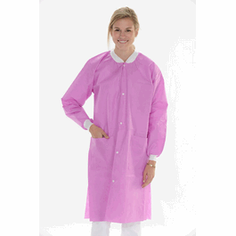 valumax extra-safe sms lab coats, knee length, 3 pockets, snap front, knit cuffs and collar, lavender, 2xl