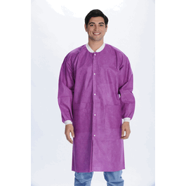 valumax extra-safe sms lab coats, knee length, 3 pockets, snap front, knit cuffs and collar, plum, m
