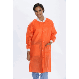 valumax extra-safe sms lab coats, knee length, 3 pockets, snap front, knit cuffs and collar, orange, 4xl