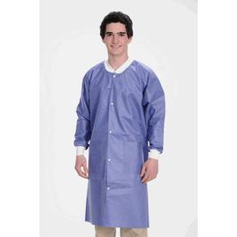 valumax extra-safe sms lab coats, knee length, 3 pockets, snap front, knit cuffs and collar, blueberry, xl