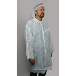 breathable polypropylene cleanroom lab coats, open wrists, plastic snap front, 1 pocket, xl