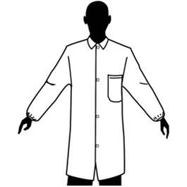 breathable polypropylene lab coats, elastic wrists, plastic snap front, 1 pocket, l