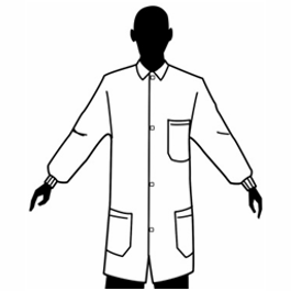 breathable polypropylene lab coats, knit wrists, plastic snap front, 3 pockets, l