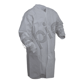 microporous coated cleanroom frock, knit wrists and collar, snap front, no pockets, 4xl