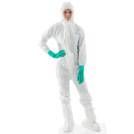 bioclean-d sterile coveralls with hood and thumb loops white, m