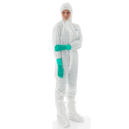bioclean-d non-sterile coveralls with hood and thumb loops, white, xs