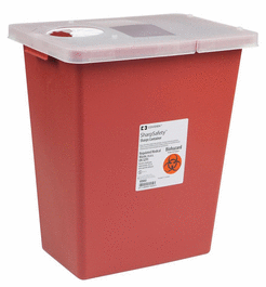 covidien 12 gal. large volume sharps container with hinged lid and rotor opening, red (c062b-019587)