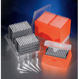 0.1 - 10 ul pipet tips, graduated, hinged racks, natural, sterile, polypropylene