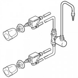 hot (hw) and cold water (cw) mixing gooseneck