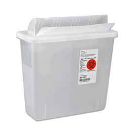covidien sharps container, always-open lid, 5 qt, transparent red, 11 x 4-3/4 x 10-3/4 in.