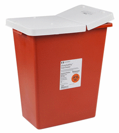covidien monoject large volume sharps containers with hinged sealing gasket lid, red, 12 gal.
