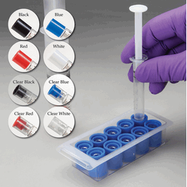 sterile tamper-evident caps for luer lock syringes, 10 caps per tray; 10 trays per pack, blue