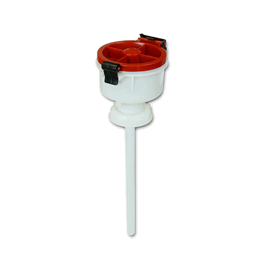 foxx life sciences ezwaste 4 in. safety funnel, hdpe, red lid, versacap 53 mm