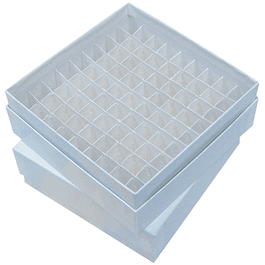j.g. finneran standard yellow 2 in. cardboard box assembled with dividers, 100 cell, 5-1/4 x 5-1/4 x 2 in.