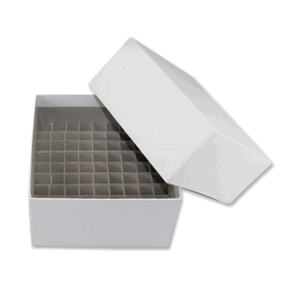 j.g. finneran standard white 3 in. cardboard box assembled with dividers, 25 cell, 5-1/4 x 5-1/4 x 2-15/16 in. (c062b-027502)