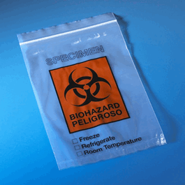 biohazard specimen transport bags, ziplock with document pouch, 6 x 9 in.