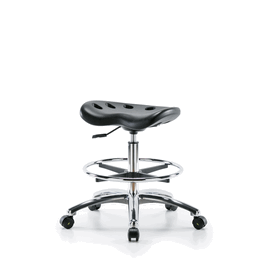 polyurethane esd tractor stool chrome - medium bench height with chrome foot ring and esd stationary glides in esd black polyurethane