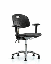 class 100 newport industrial polyurethane clean room chair - desk height, seat tilt, adjustable arms, stationary glides, blue polyurethane