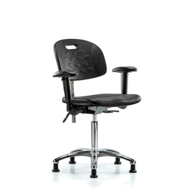 class 100 newport industrial polyurethane clean room chair - medium bench height, adjustable arms and stationary glides, blue polyurethane