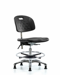 class 100 newport industrial polyurethane clean room chair-medium bench height, seat tilt, chrome fr, stationary glides, blue polyurethane