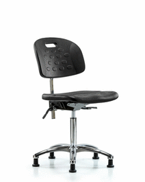 class 100 newport industrial polyurethane clean room chair - medium bench height with seat tilt and stationary glides in blue polyurethane