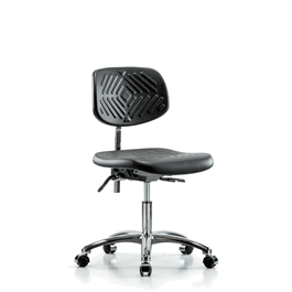 class 10 polyurethane clean room chair - desk height with casters in blue polyurethane (c062b-031003)