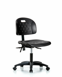 newport industrial polyurethane chair - desk height with casters in blue polyurethane