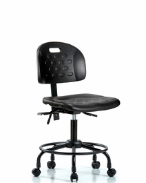 newport industrial polyurethane chair with round tube base - desk height with casters in blue polyurethane