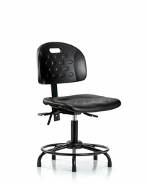 newport industrial polyurethane chair with round tube base - desk height with stationary glides in blue polyurethane