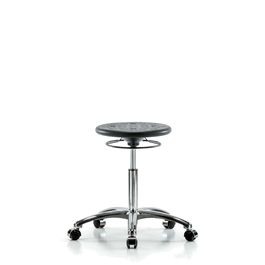 huron polyurethane stool chrome - medium bench height with casters in blue polyurethane
