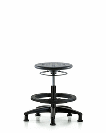 huron polyurethane stool - medium bench height with black foot ring and stationary glides in blue polyurethane
