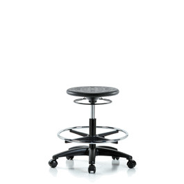 huron polyurethane stool - medium bench height with chrome foot ring and casters in black polyurethane