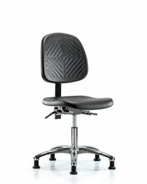 polyurethane chair chrome - desk height with medium back, seat tilt, and stationary glides in blue polyurethane