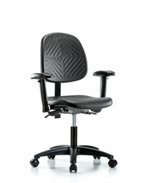 polyurethane chair - desk height with medium back, seat tilt, adjustable arms, and casters in blue polyurethane