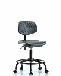 polyurethane chair with round tube base - desk height with medium back and casters in blue polyurethane