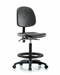 polyurethane chair - high bench height with medium back and casters in blue polyurethane (c062b-031307)