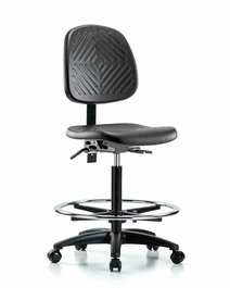 polyurethane chair - high bench height with medium back and casters in blue polyurethane (c062b-031309)