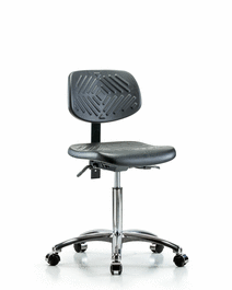 polyurethane chair chrome - medium bench height with seat tilt and casters in blue polyurethane
