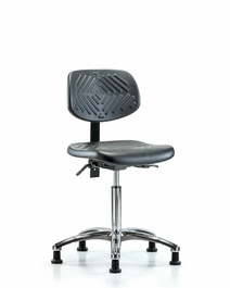 polyurethane chair chrome - medium bench height with seat tilt and stationary glides in blue polyurethane