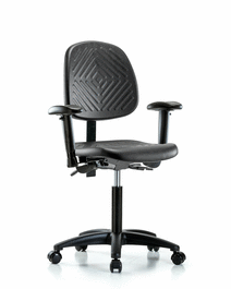 polyurethane chair - medium bench height with medium back, adjustable arms, and casters in blue polyurethane