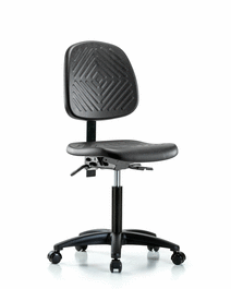 polyurethane chair - medium bench height with medium back, seat tilt, and casters in blue polyurethane