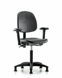 polyurethane chair - medium bench height with medium back, seat tilt, adjustable arms, and stationary glides in blue polyurethane