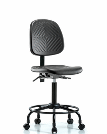 polyurethane chair with round tube base - medium bench height with medium back and casters in blue polyurethane