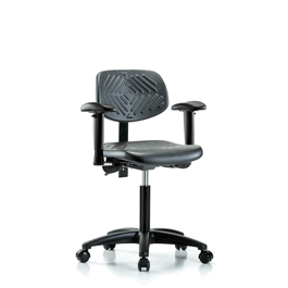 polyurethane chair - medium bench height with adjustable arms and casters in blue polyurethane
