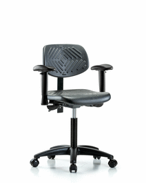 polyurethane chair - medium bench height with seat tilt, adjustable arms, and casters in blue polyurethane